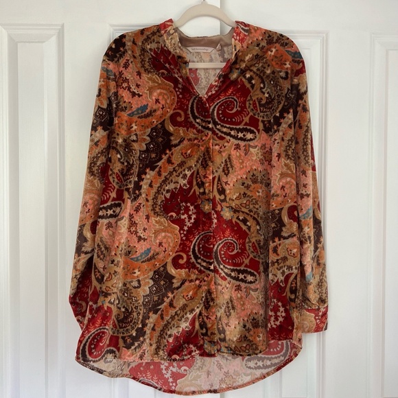 Soft Surroundings Paisley Soft Velvet Multi Color Boho Tunic Blouse Size XL - Picture 1 of 13